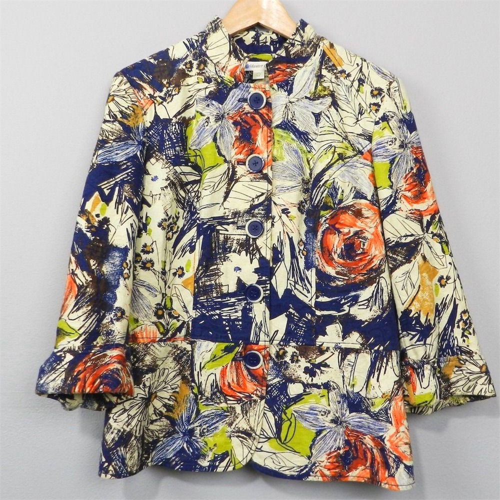 Coldwater Creek Floral Jacket Size‎ 10 Tropical Lightweight Cotton Casual Resort